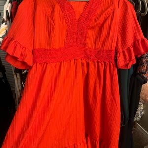 Red Lace Trim Dress